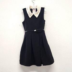 Beautees Black Sleeveless Knit Dress Lace Collar Pearls NEW Sz 10